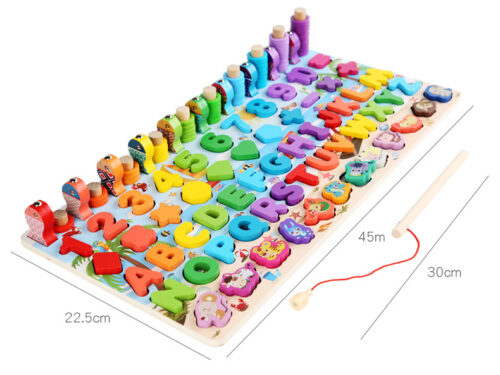 Joc educativ din lemn Montessori-litere, cifre, forme geometrice