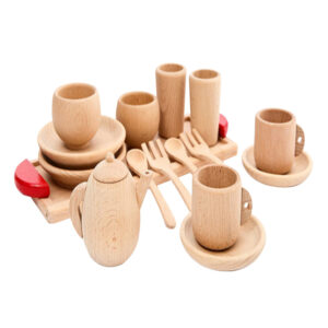 Set tava, tacamuri vase lemn Montessori