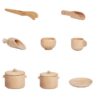 Set jucarii senzoriale vase si lingura lemn Montessori/Waldorf